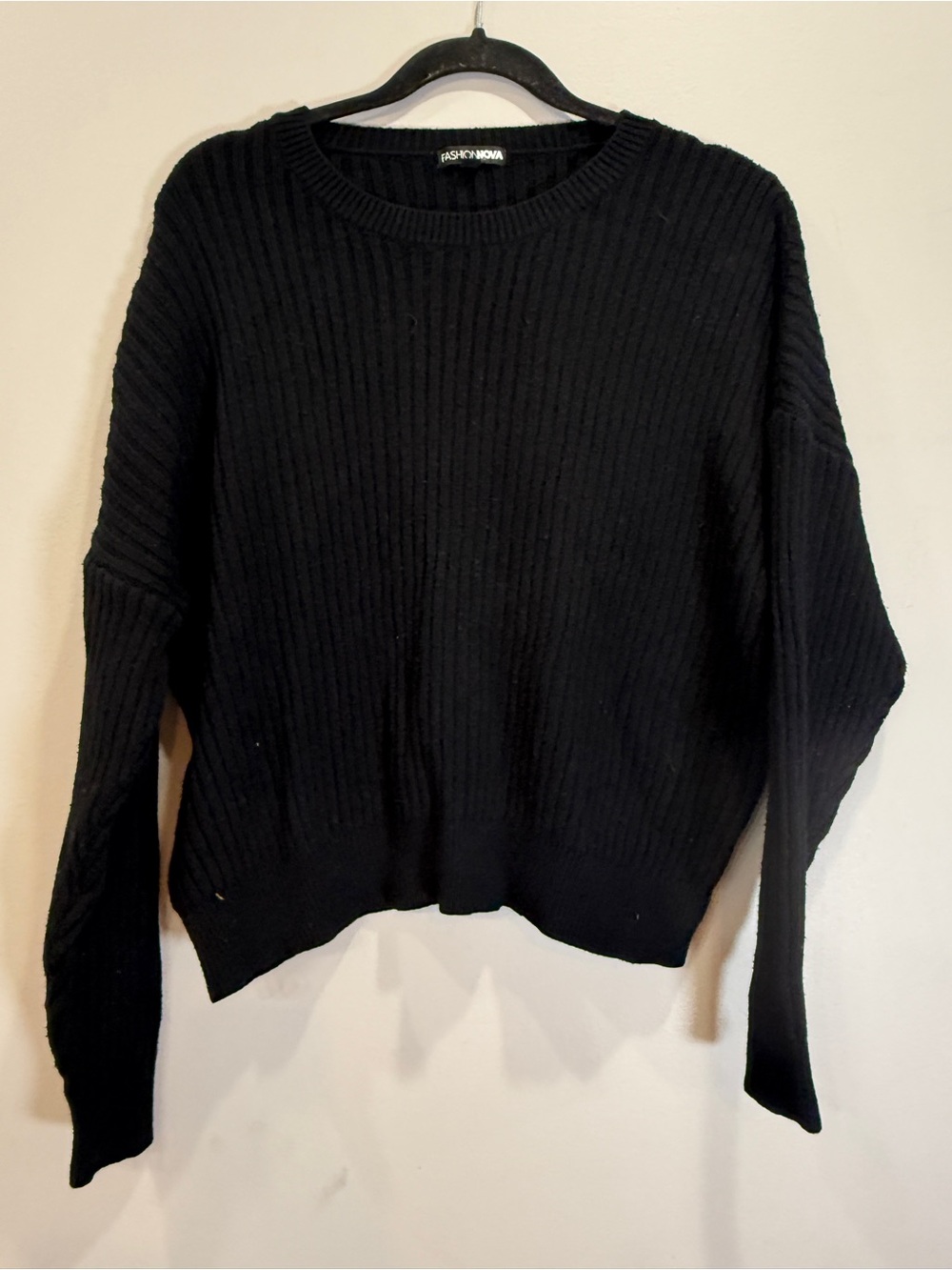 Fashion Nova Black Ribbed Crewneck Sweater